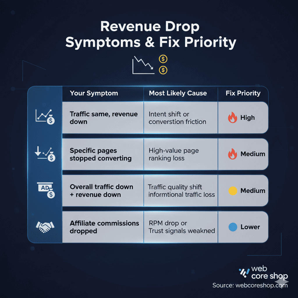Ecommerce Revenue Dropped After Core Update Check category versus product page shifts,